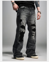 Distressed Gray Wash Relaxed Curved Jeans