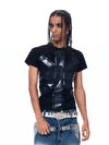 Black Printed Cross Crew Neck Tees